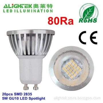 20 Smd 2835 5w Gu10/mr16 Epistar Led Spot Light 